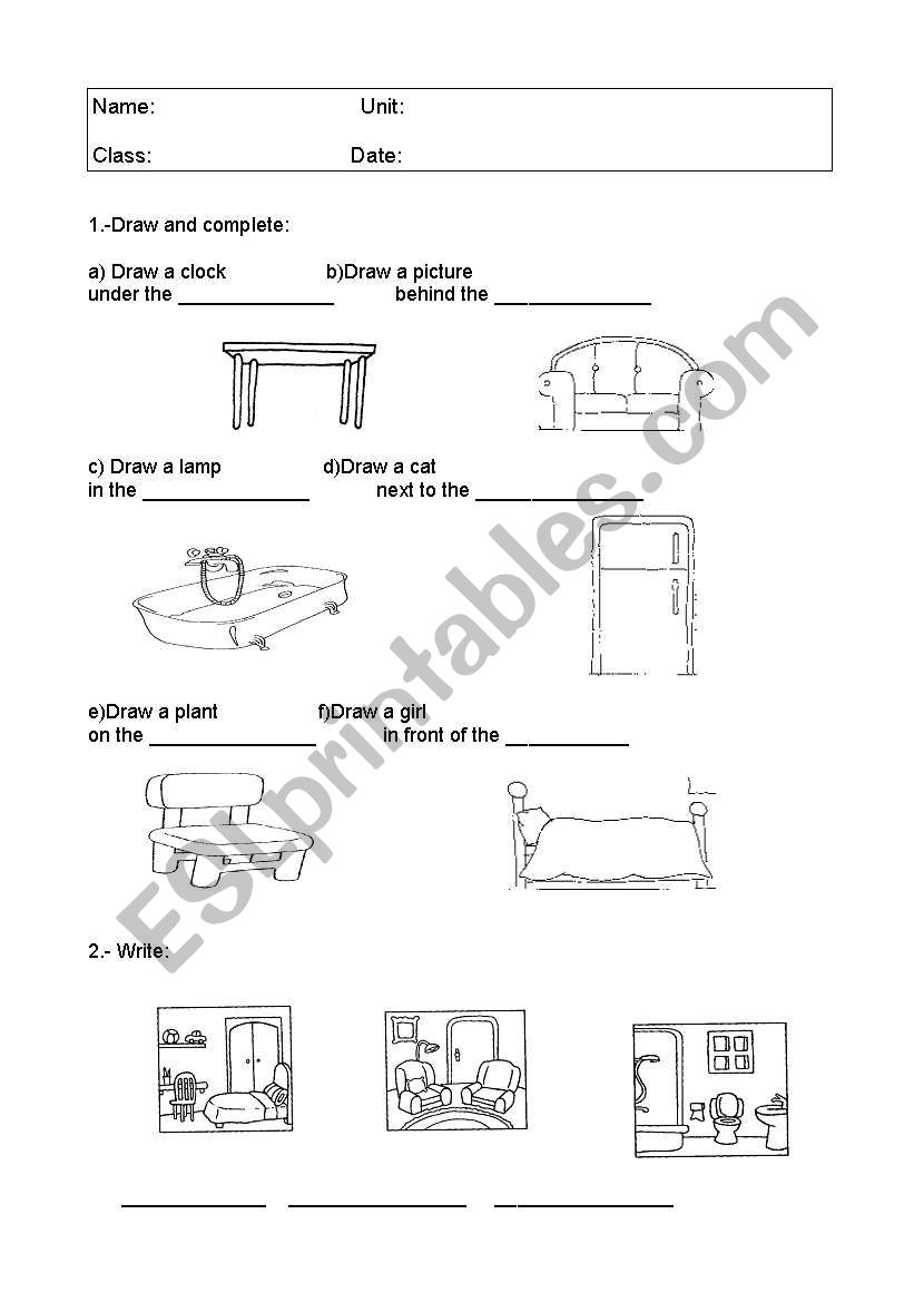 House and prepositions worksheet