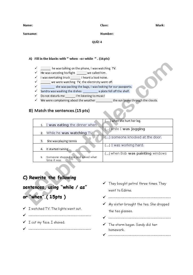 when& while  worksheet