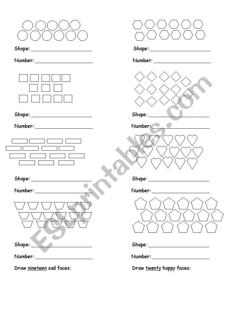 numbers 11-20 and shapes worksheet