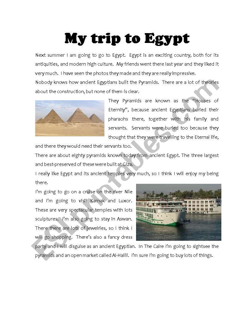 My trip to Egypt worksheet