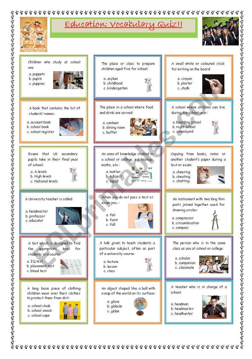 EDUCATION: VOCA BULARY QUIZ! worksheet