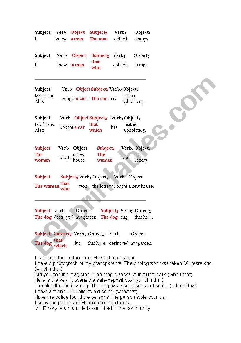 relative pronoun worksheet