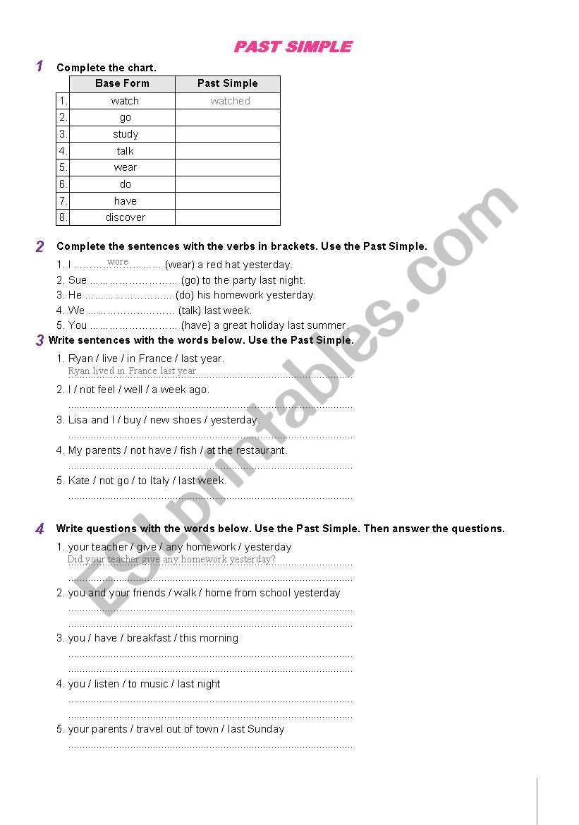 PAST SIMPLE EXERCISES worksheet