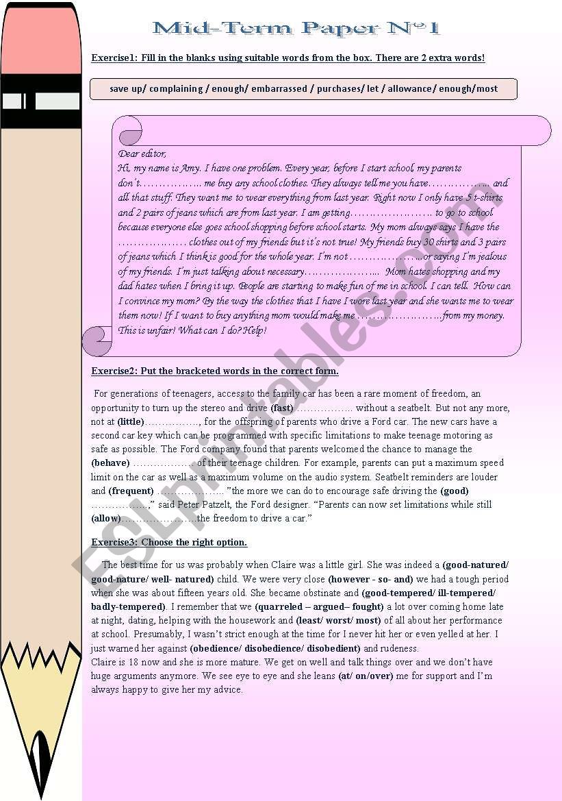 Pioneer Mid-Term Test 1 worksheet