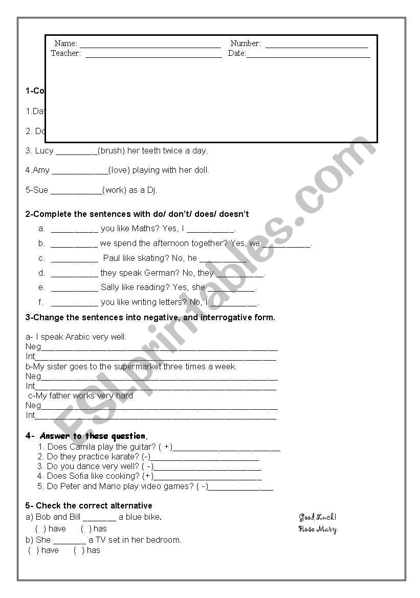 TEST worksheet