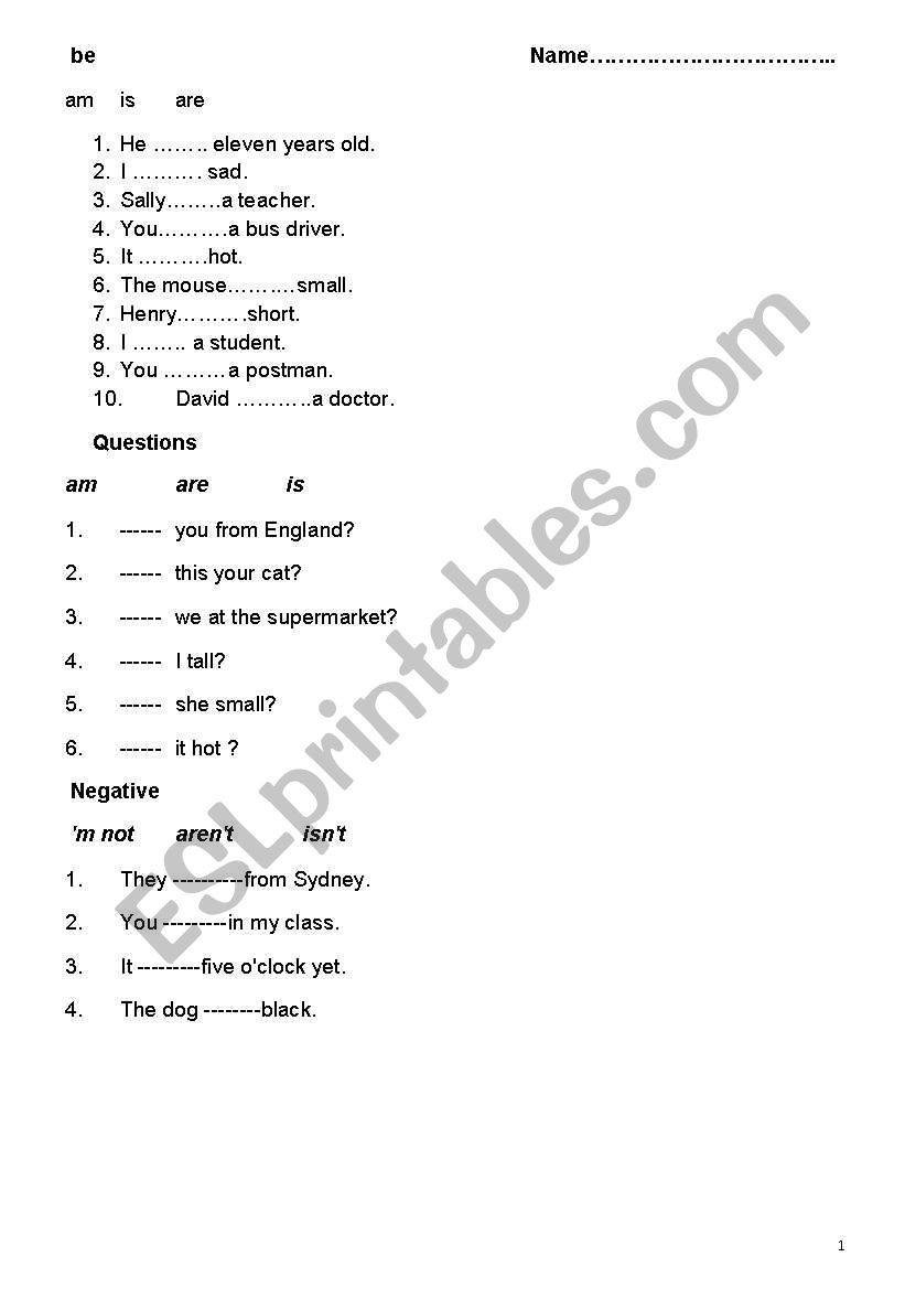 Test for beginners worksheet