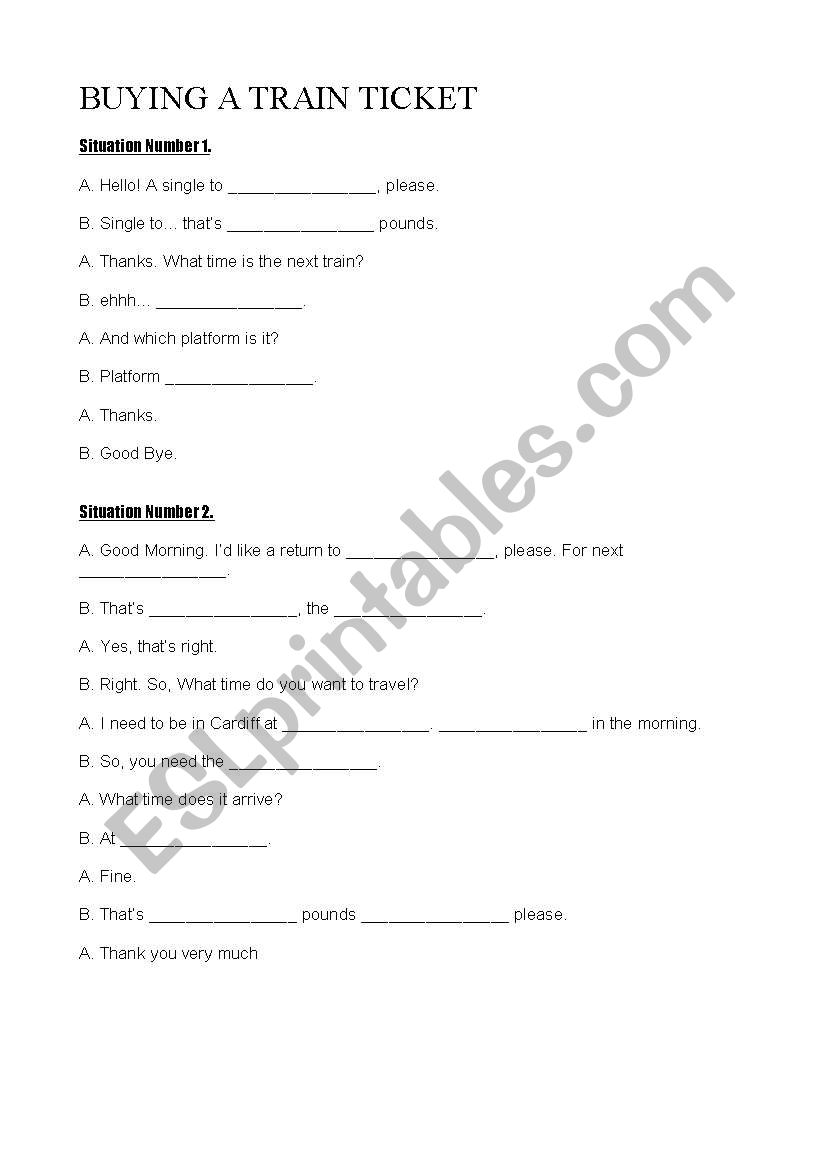 BUYING A TRAIN TICKET worksheet