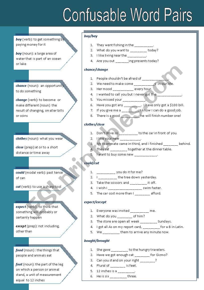 Confusable Word Pairs 4 worksheet