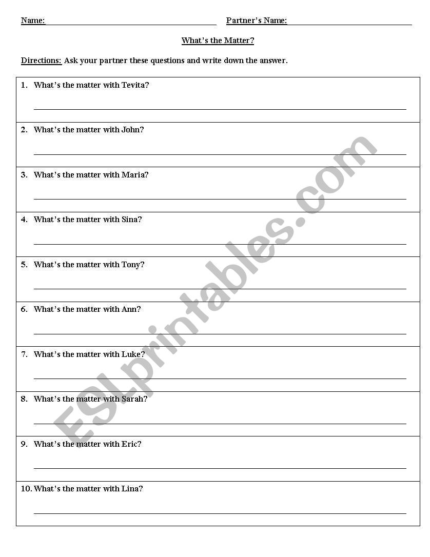 Body Parts Dialogue worksheet
