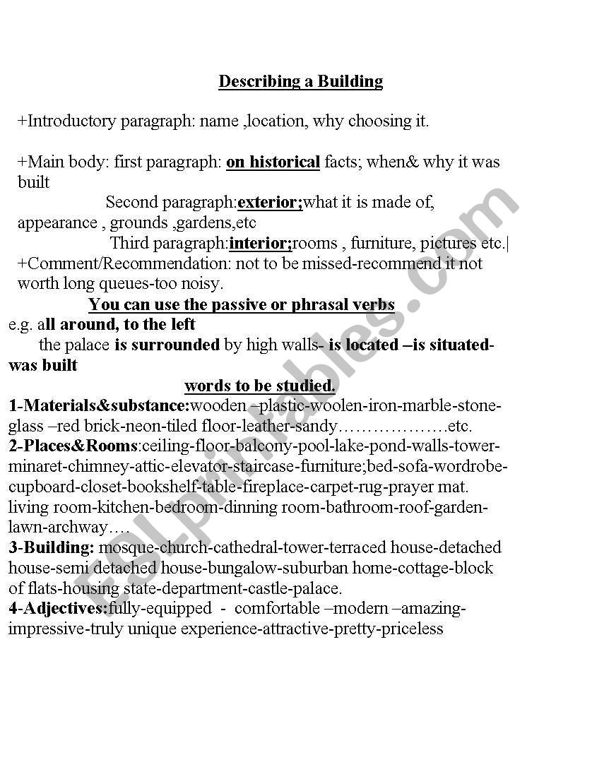 describing a building worksheet