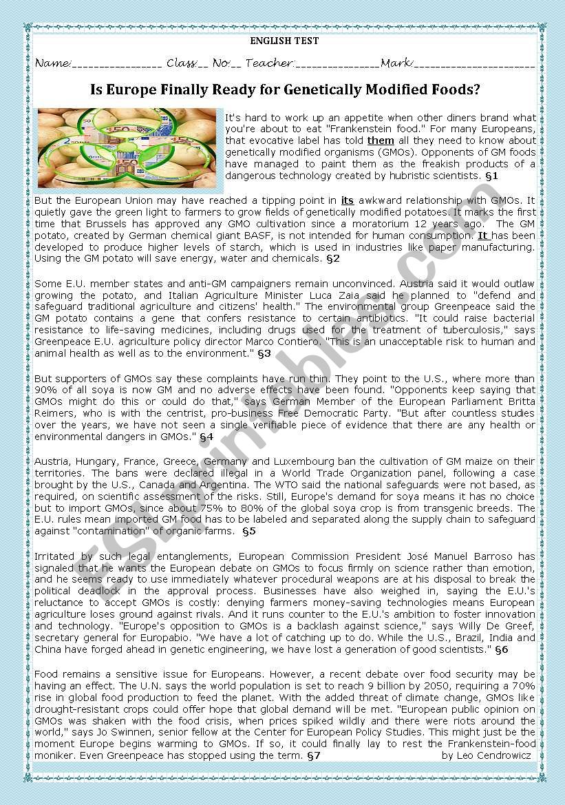 TEST- IS EUROPE FINALLY READY FOR GENETICALLY MODIFIED FOODS?-VERSION A