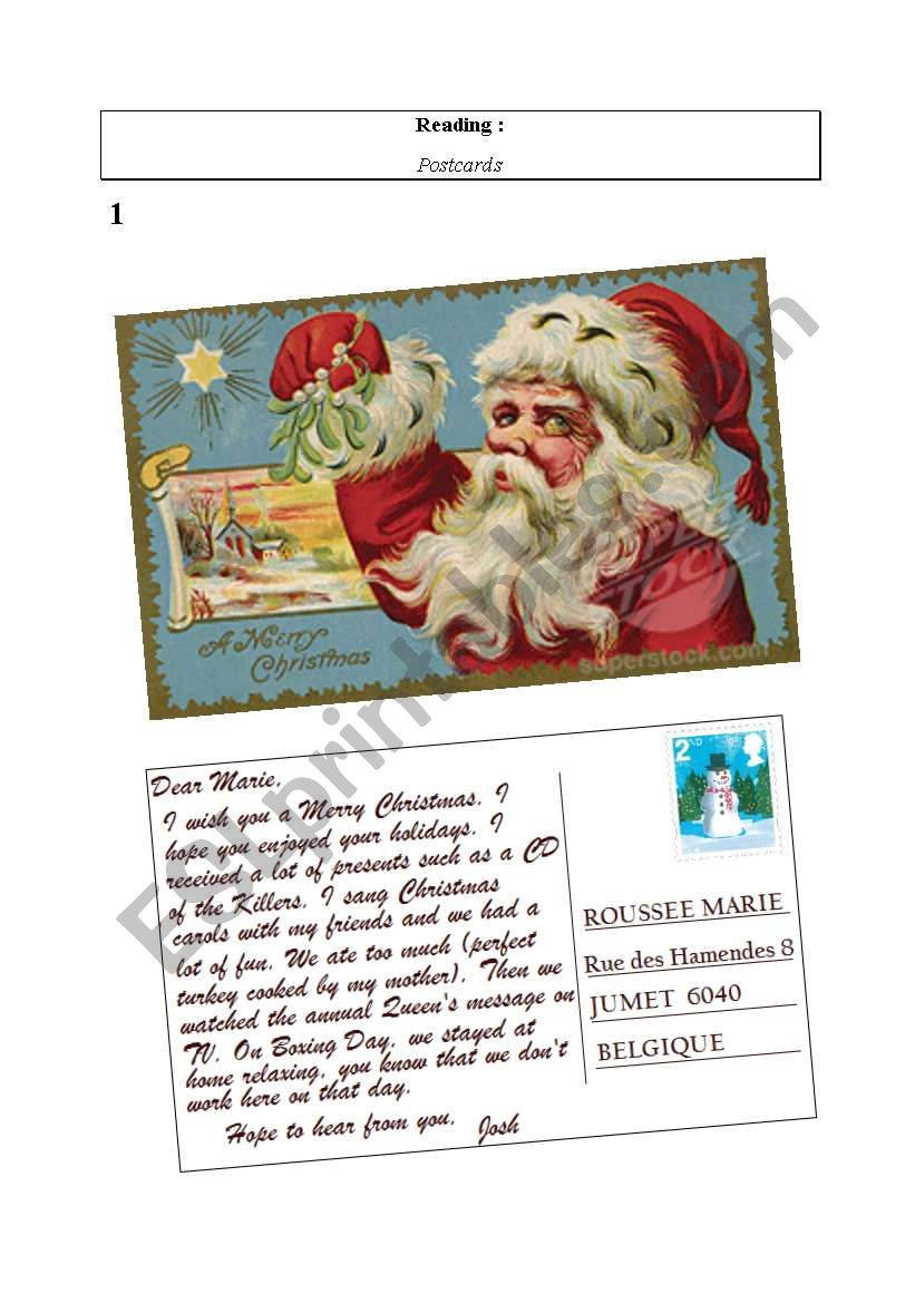 Christmas postcard from UK worksheet