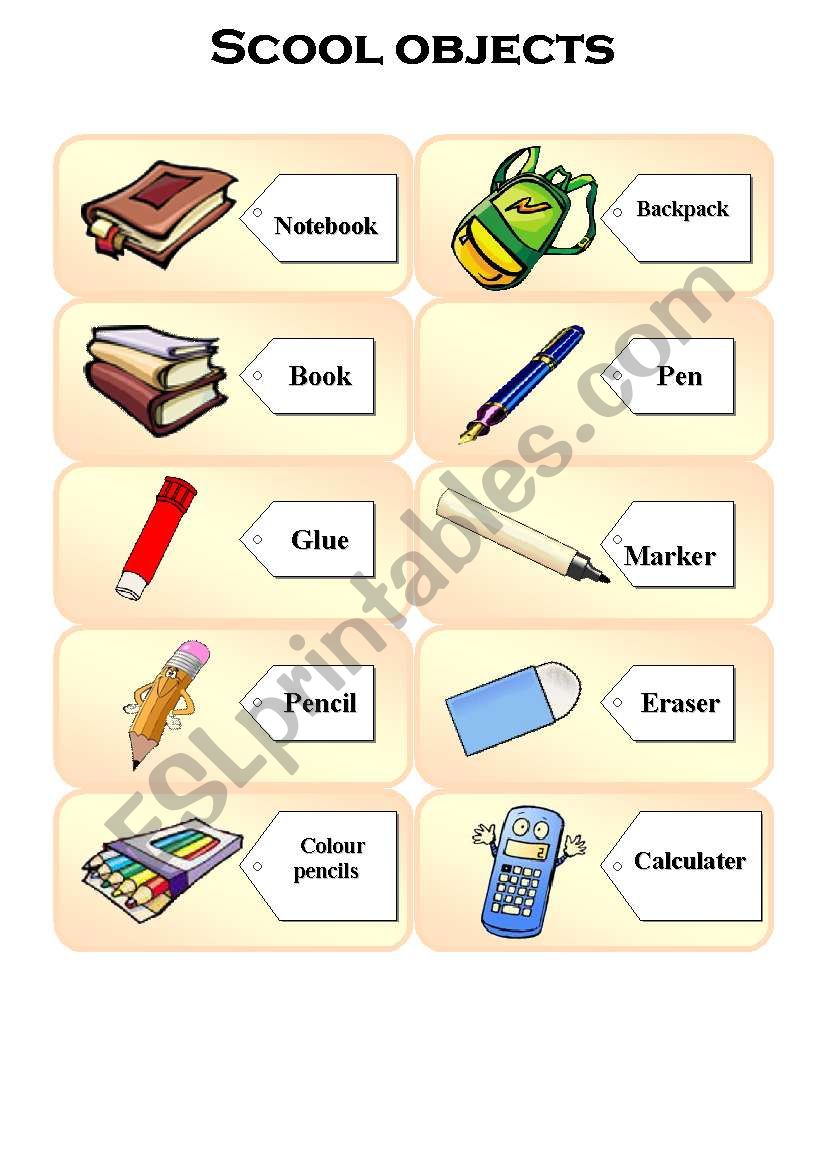 school objects worksheet