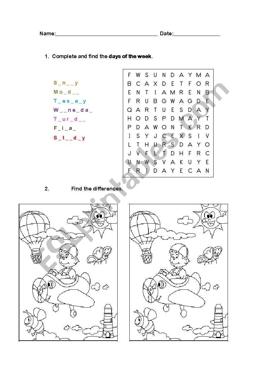 Days of the week worksheet