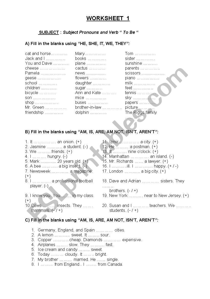 WORKSHEET- VERB TO BE REVISION EXERCISES