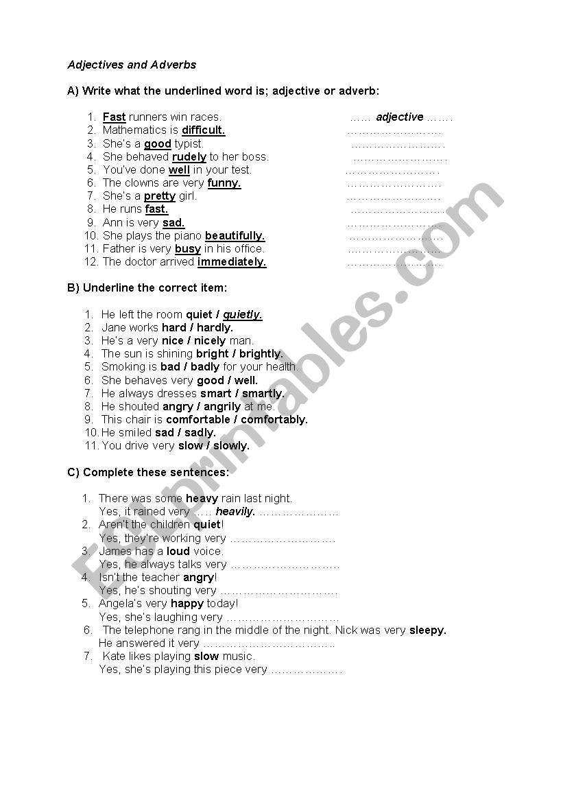 ADJECTIVE OR ADVERB worksheet