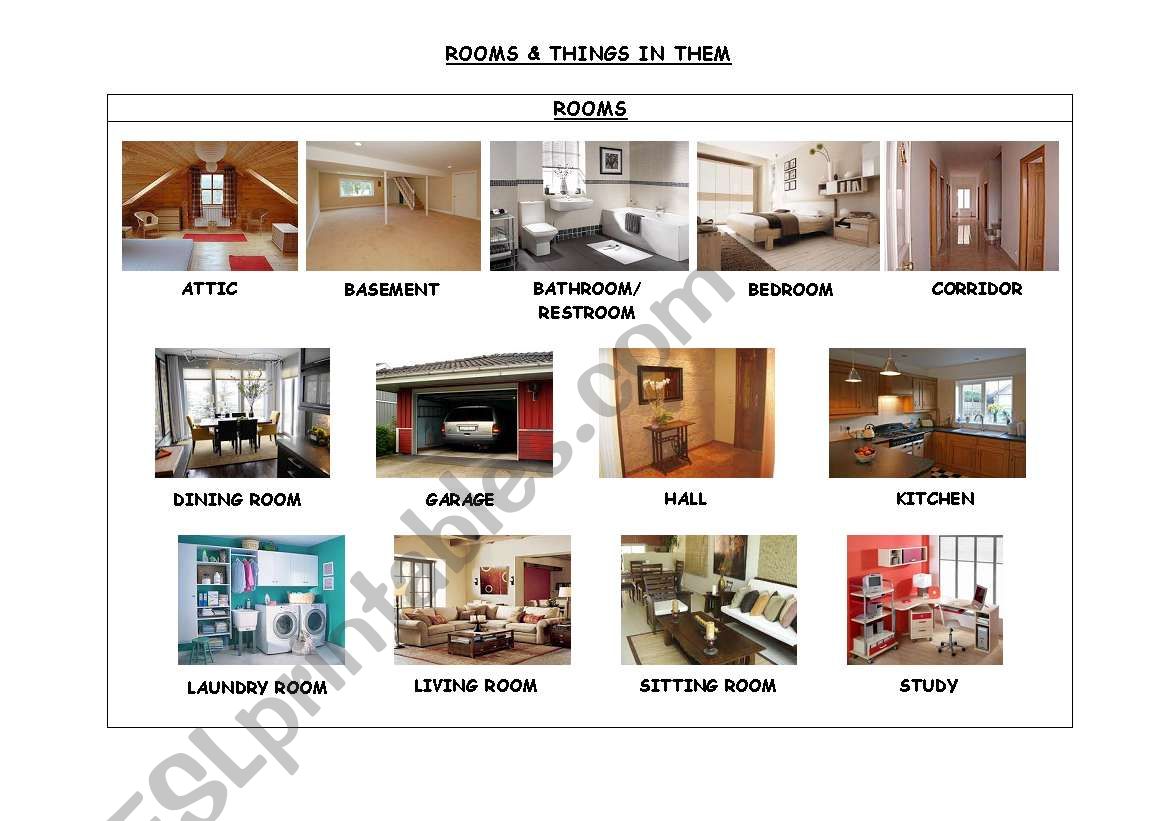 ROOMS & THINGS IN THEM. ROOMS worksheet