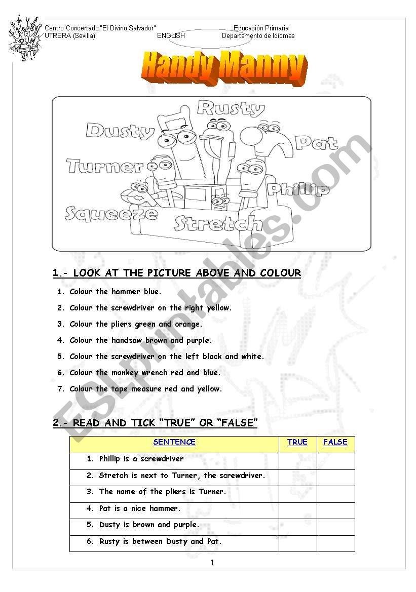 Tool Set - Handy Manny worksheet