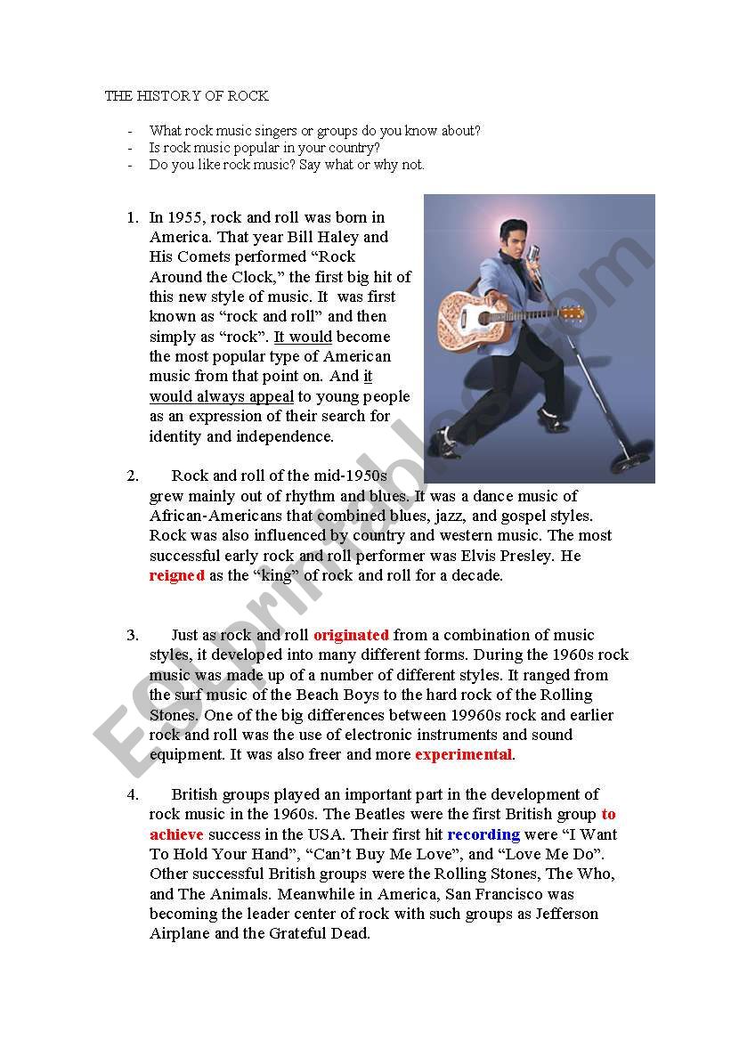 The History of rock (Part 1) worksheet