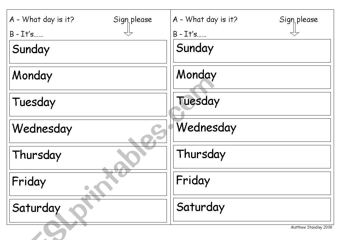 What day is it? worksheet