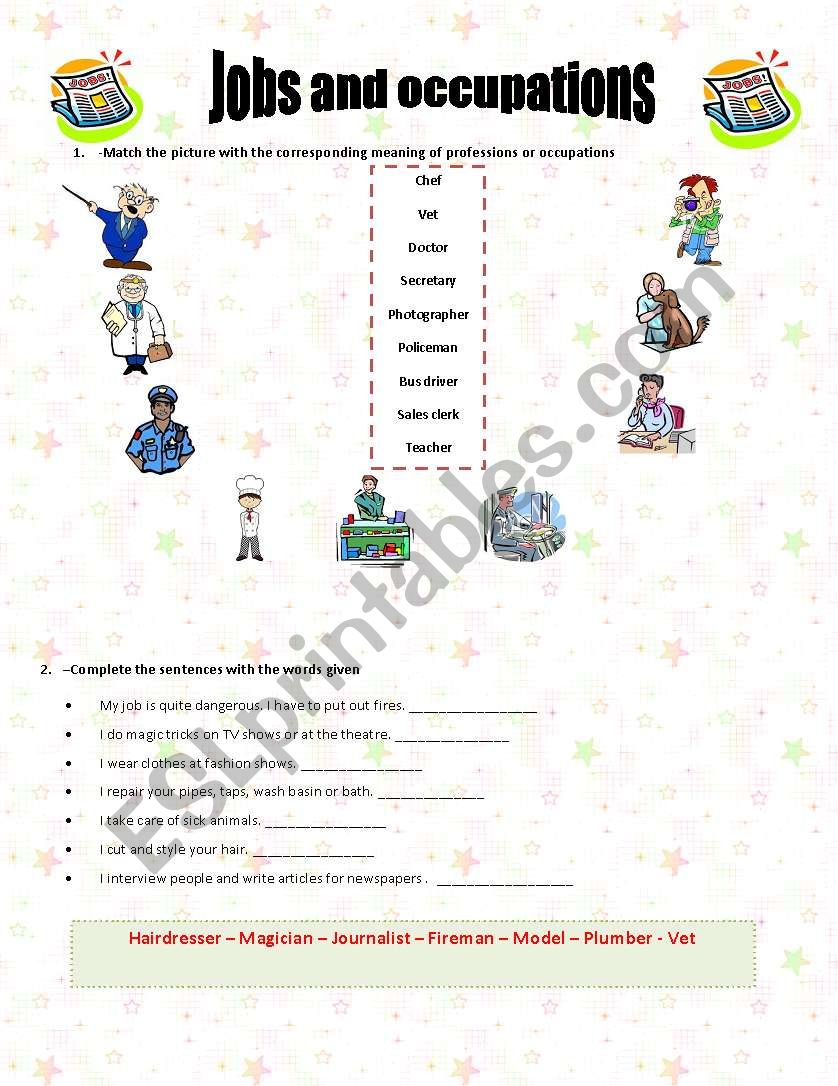 Jobs and occupations worksheet