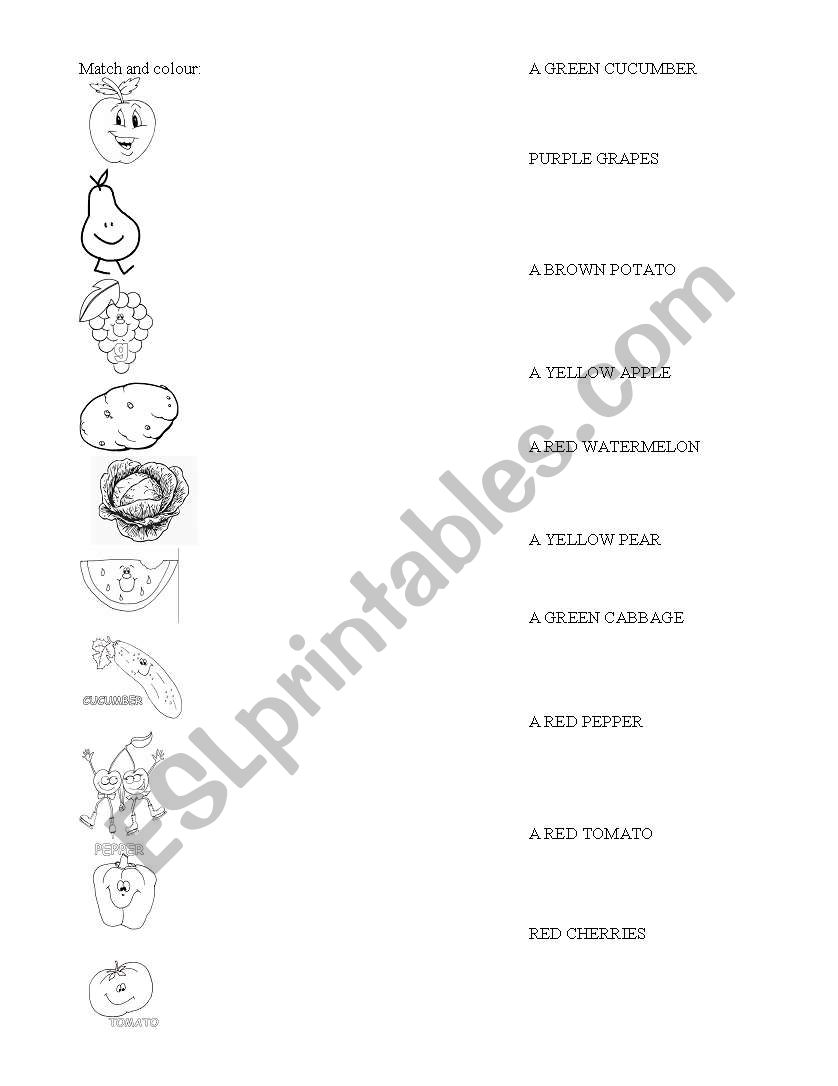 Fruit and Vegetables matching worksheet