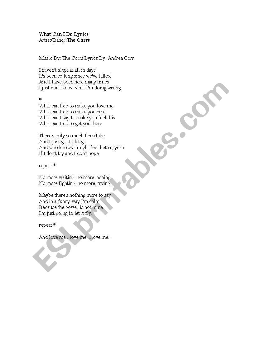 lyric worksheet
