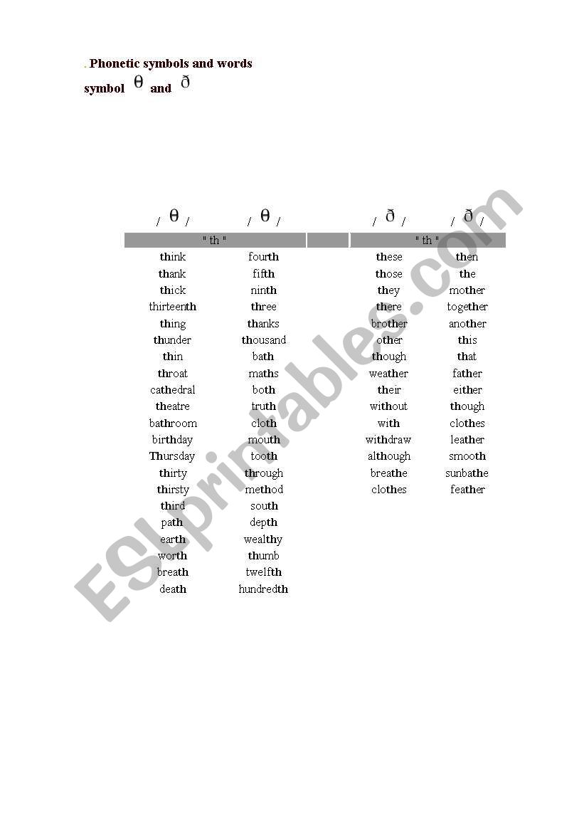 Phonetic symbols and words  worksheet