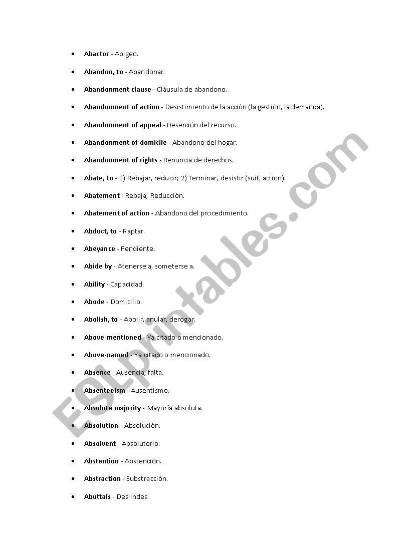 Legal Summary  worksheet