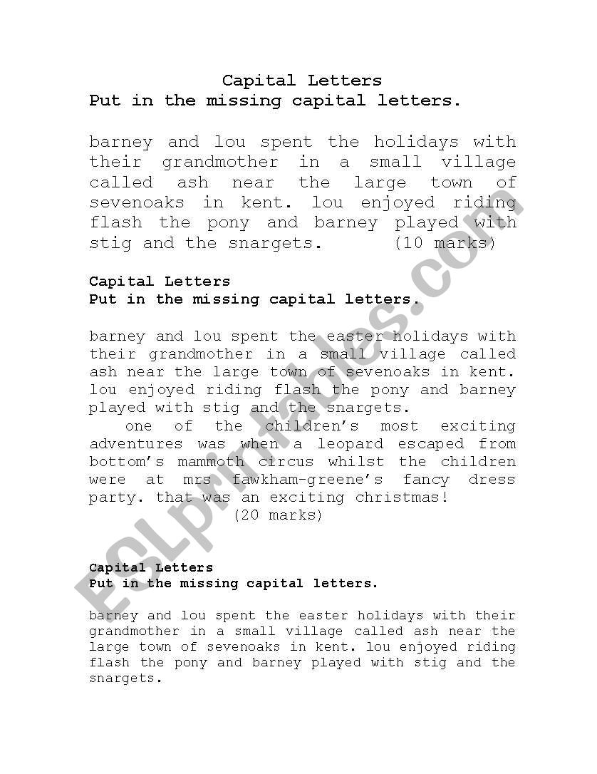 Missing Capital Letters worksheet