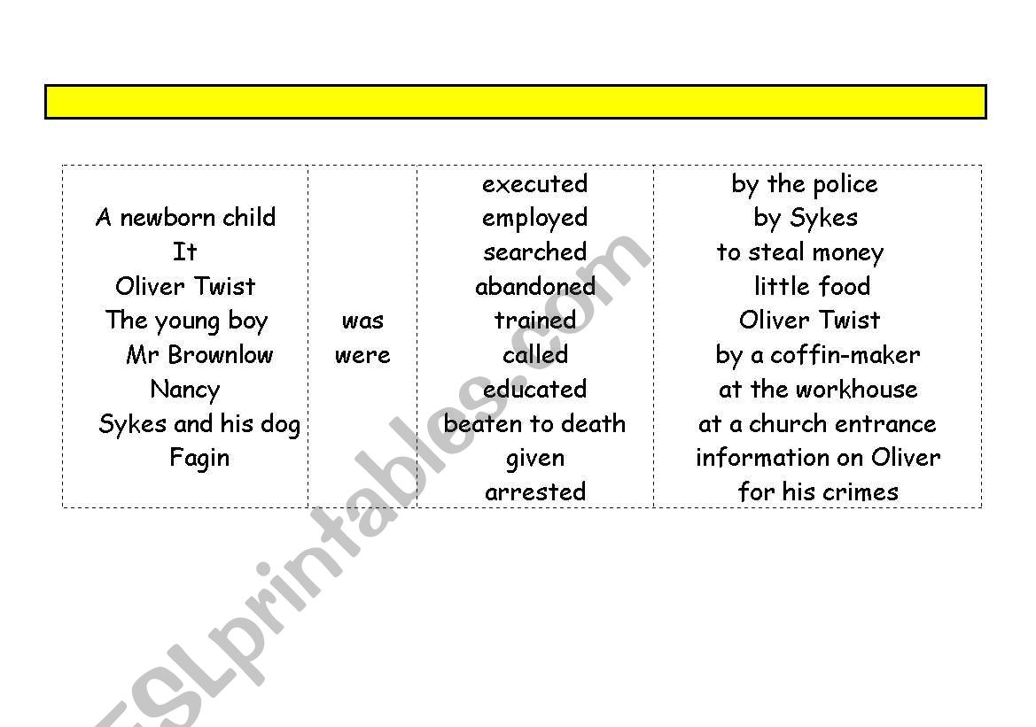 OLIVER TWIST worksheet