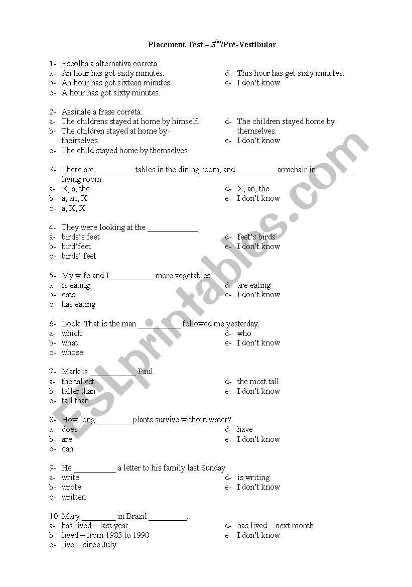 Test about Simple Present worksheet