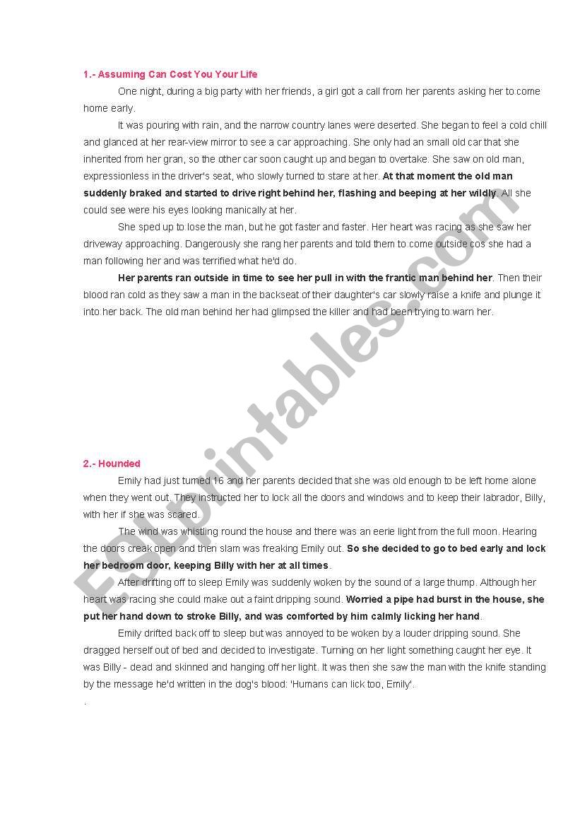 TERROR SHORT STORIES worksheet