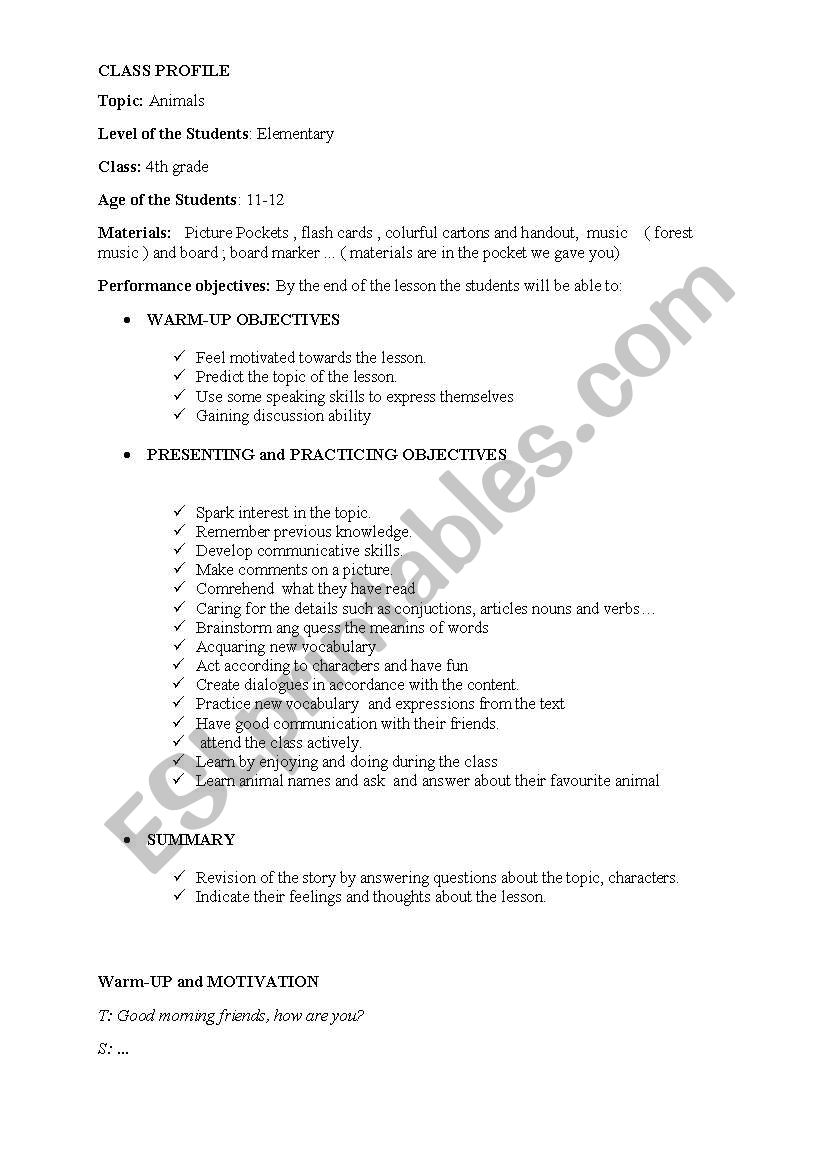 animal lesson plan worksheet