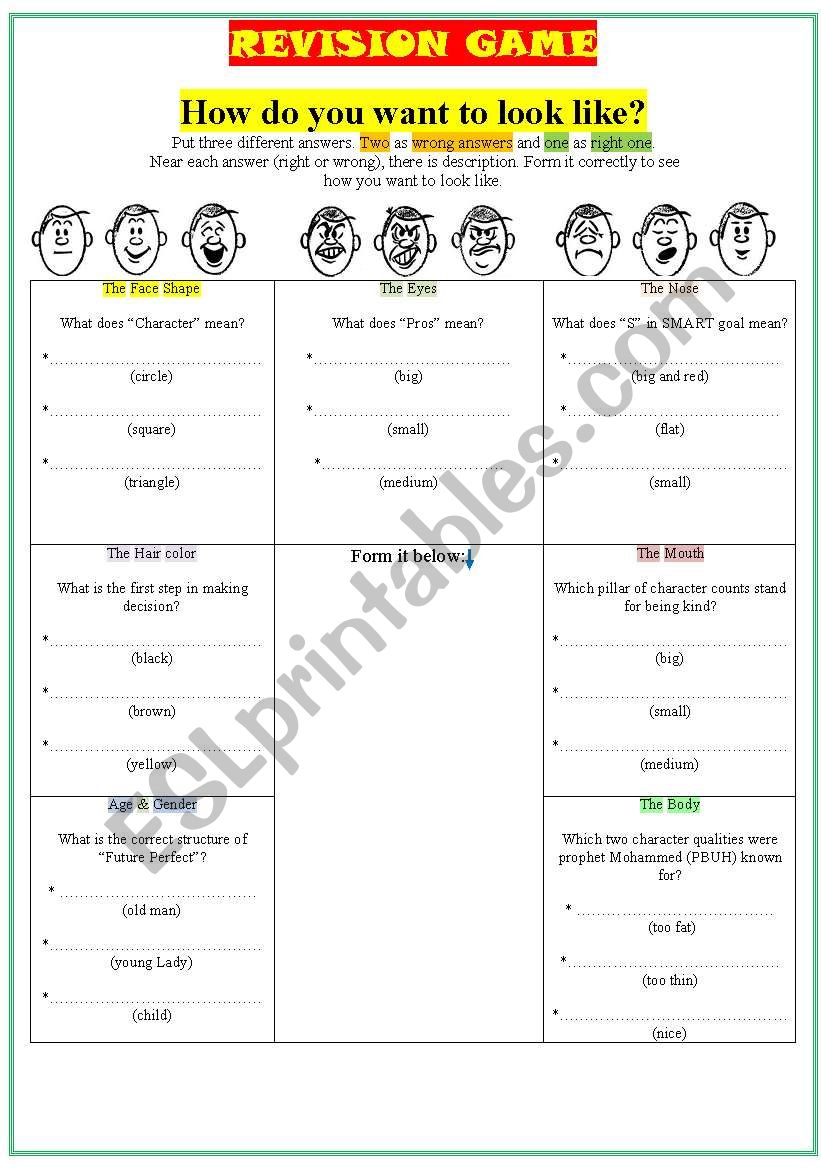 revision game worksheet