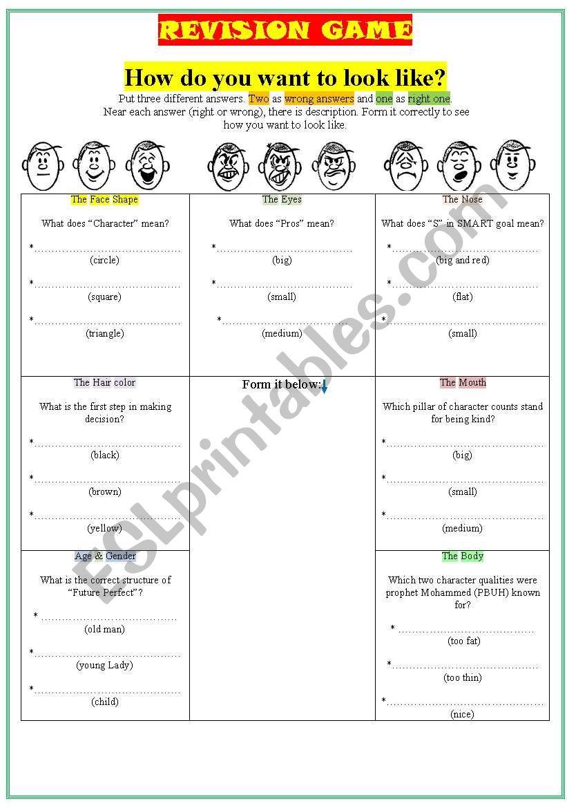 revision game worksheet