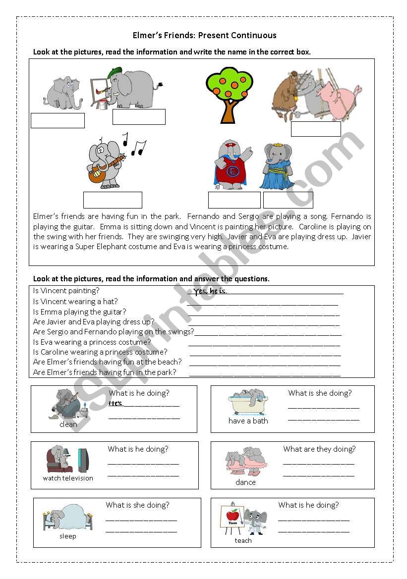 ElmerÂ´s Friends:  Present Continuous