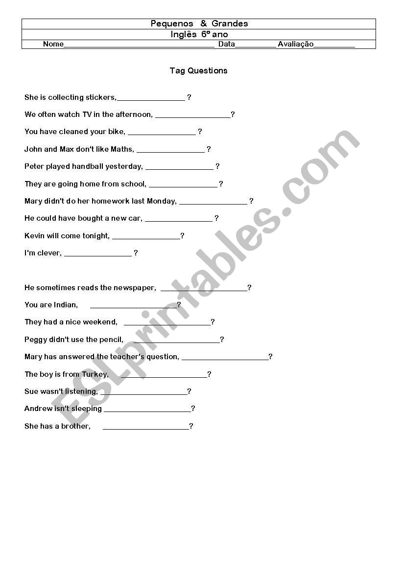 tag questions worksheet
