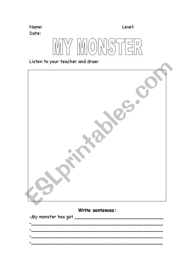 monster dicatation worksheet