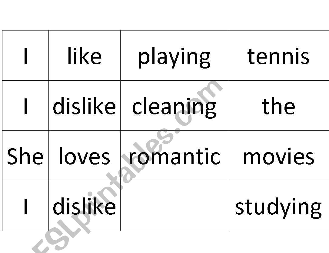 Likes and Dislikes worksheet