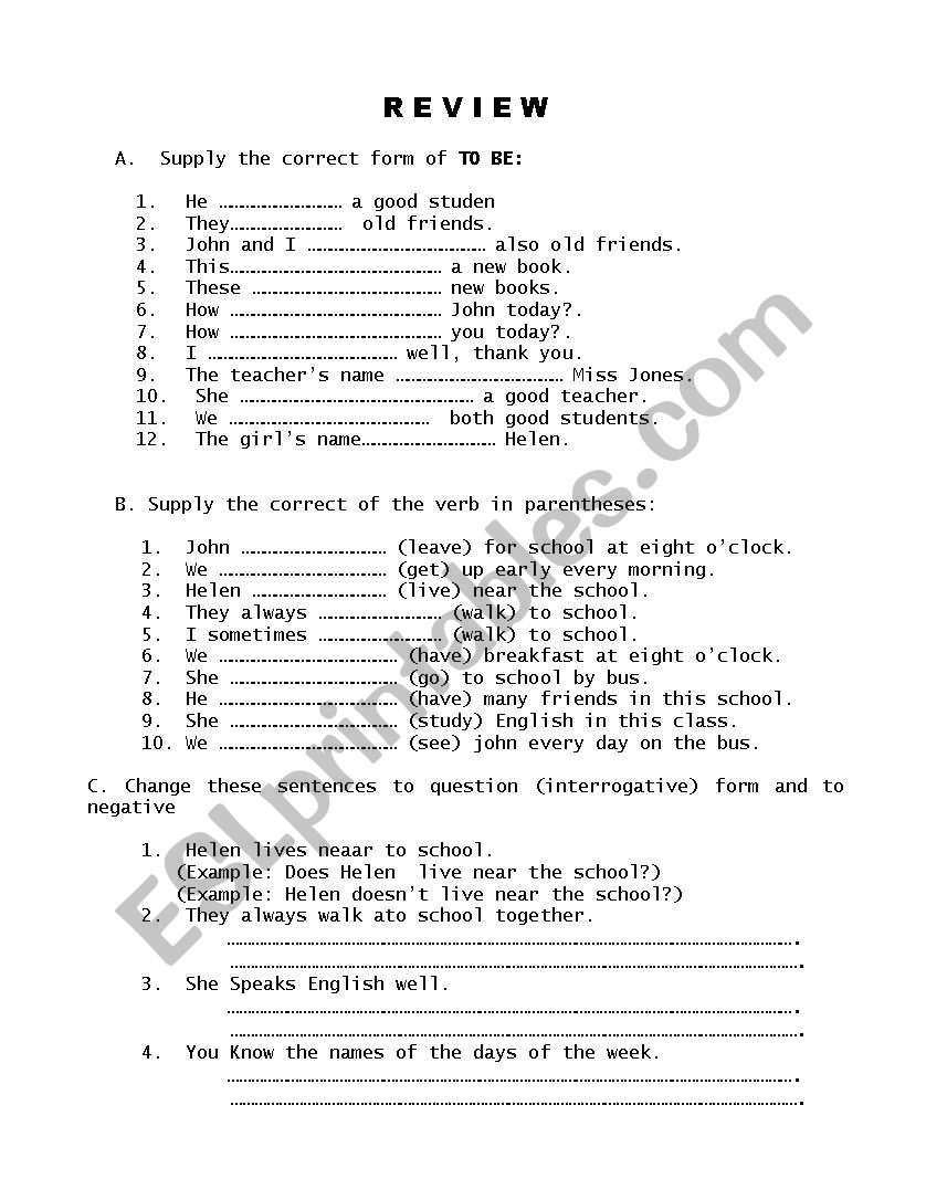 Review Present Simple worksheet