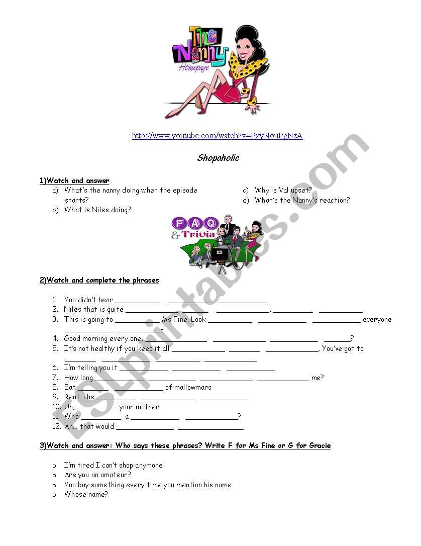 Shopping. The Nanny worksheet