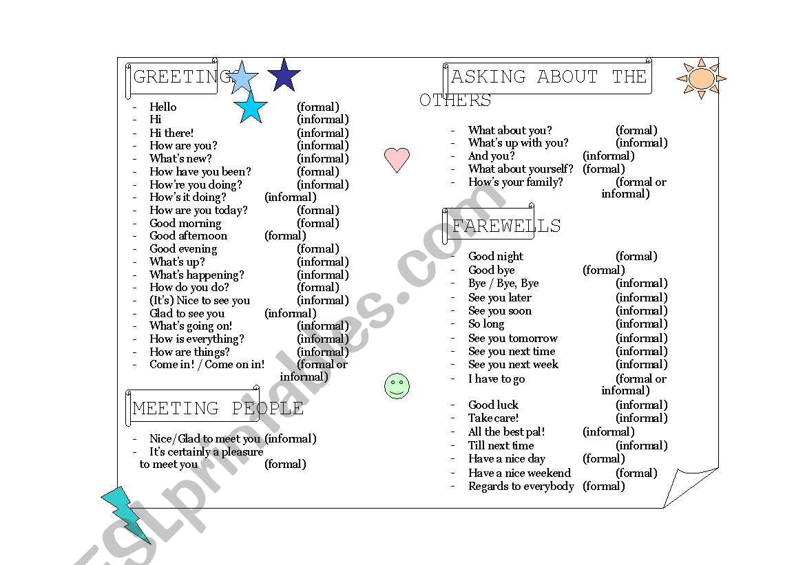 Greetings and farewells worksheet