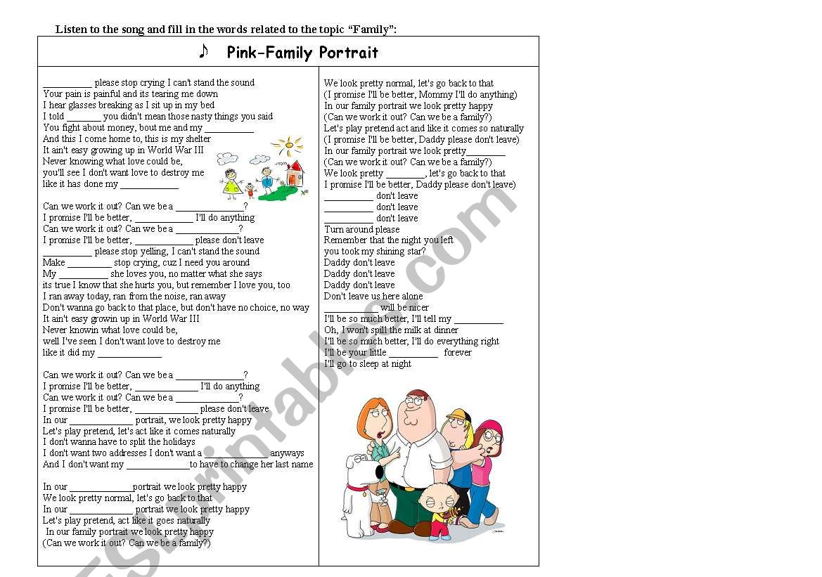 Song Pink Family Portrait worksheet