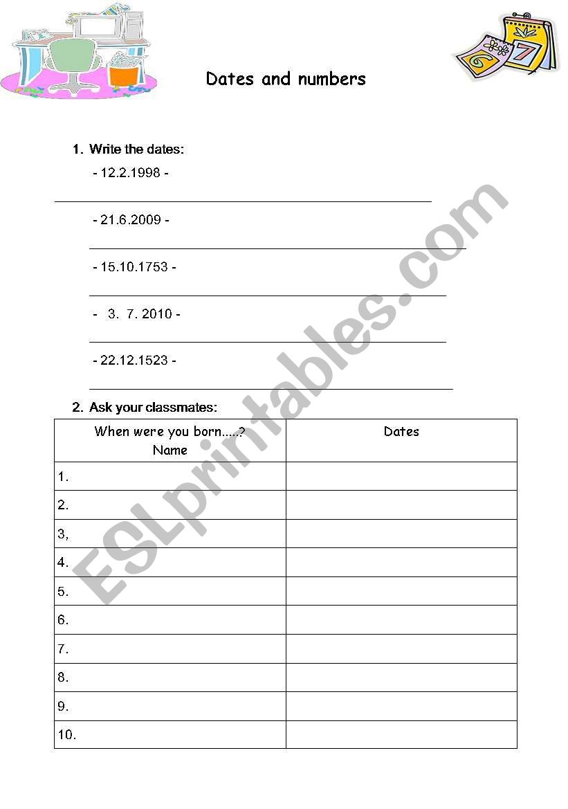 Dates/Months - Speaking.Whole class activity.