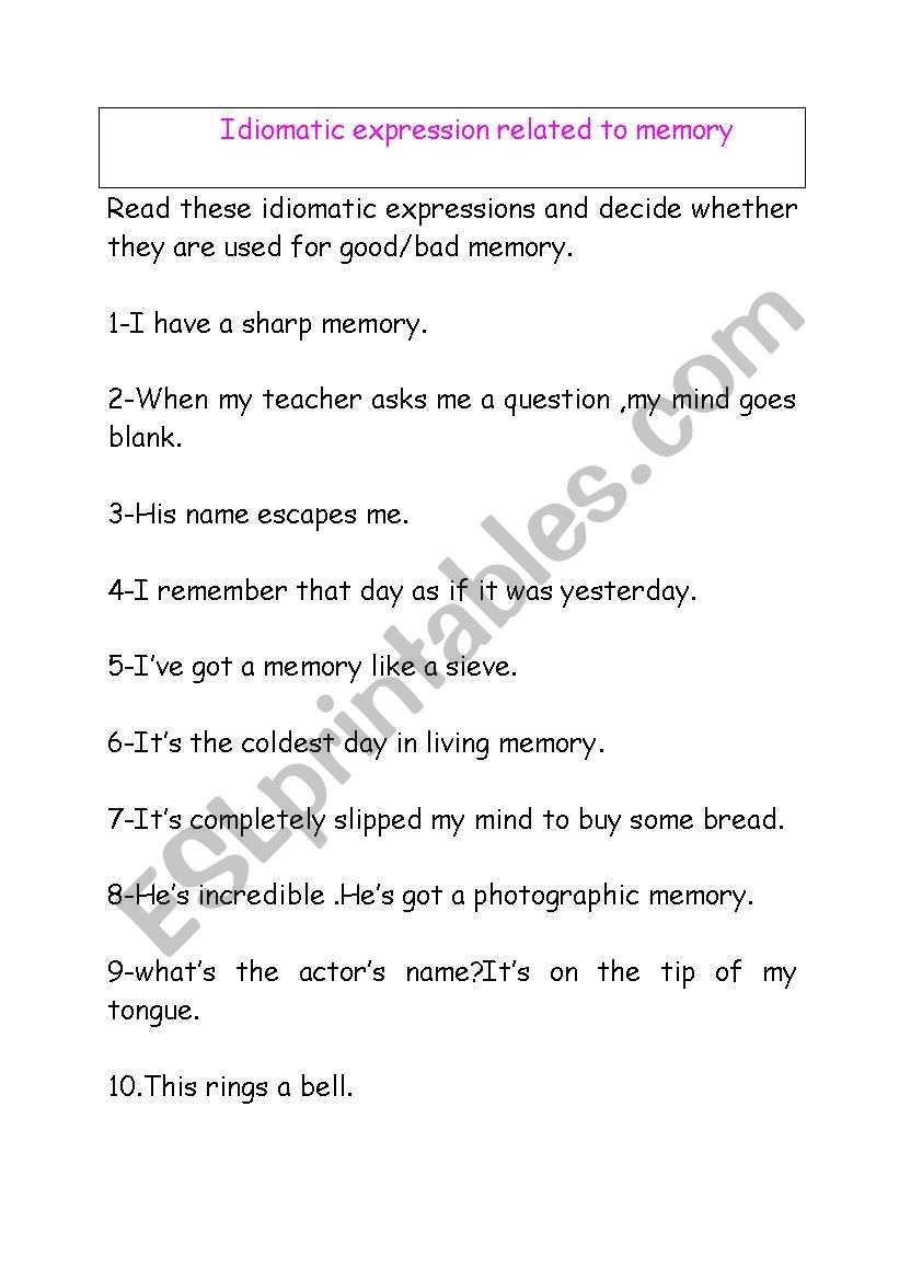 Idiomatic expressions related to school/family  memory.