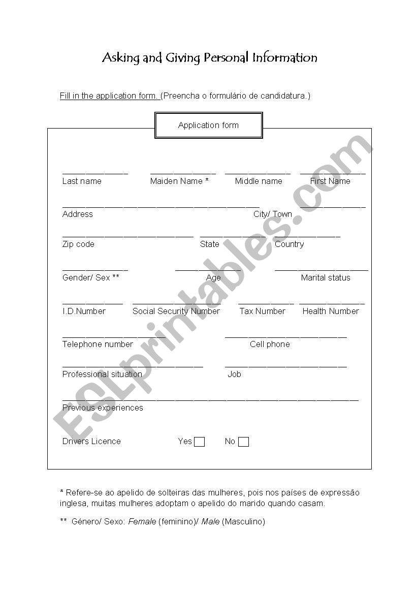 application form worksheet