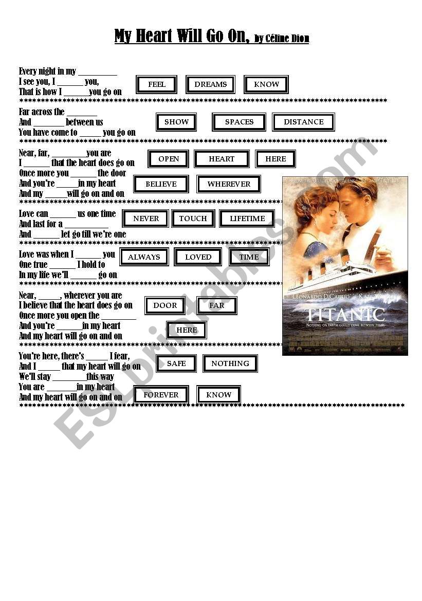 my heart will go on titanic worksheet