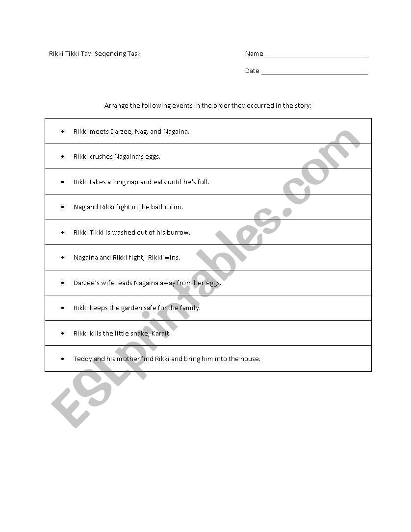 Rikki Tikki Tavi Sequencing Activity