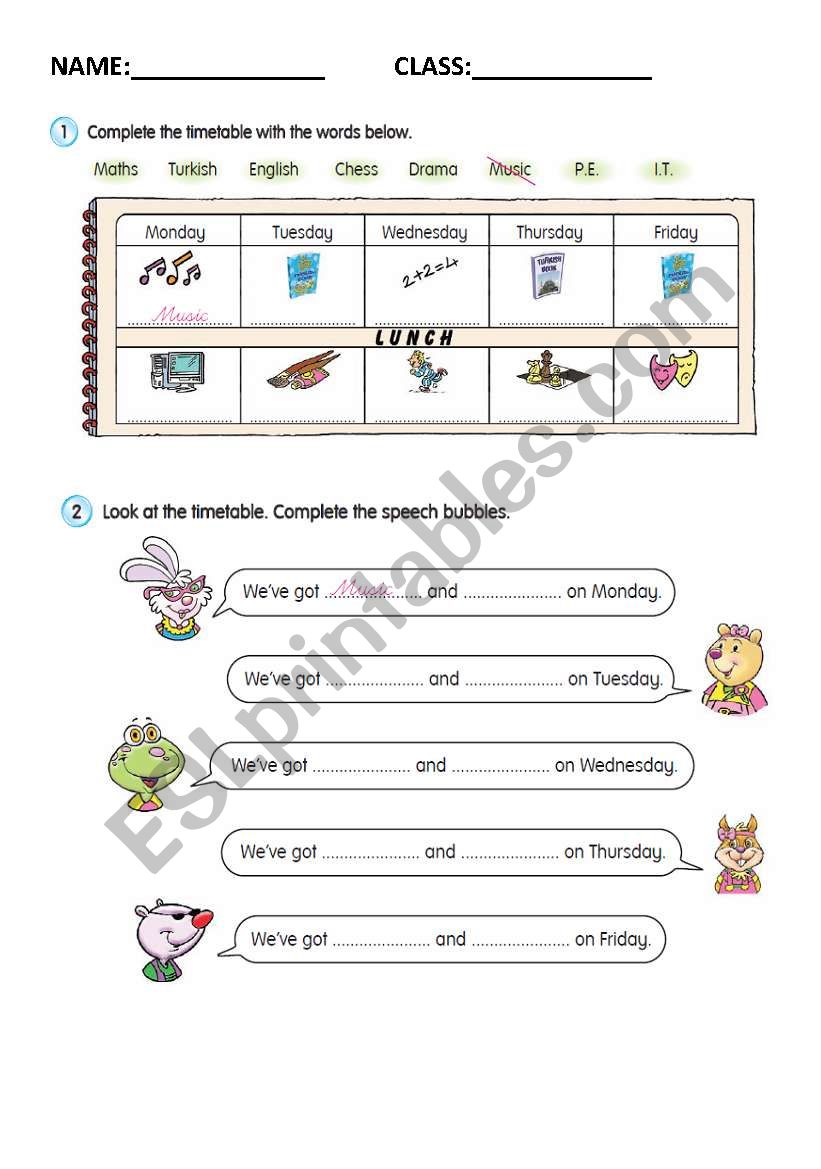 school subjects worksheet